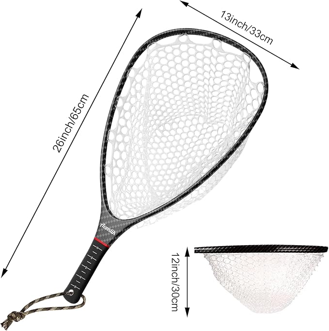 Aventik Fly Floating Fishing Net Carbon Fiber Landing Trout Net Light Weight Clear Rubber Ghost Net Catch & Release