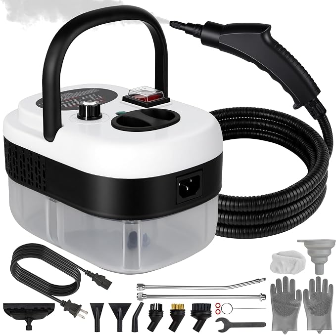 Steam Cleaner Handheld High Pressure, Portable High Power Steam Cleaner, Handheld Steam Cleaner Cleaning Grout With Large Water Tank & 18 Accessories For Car Floor White