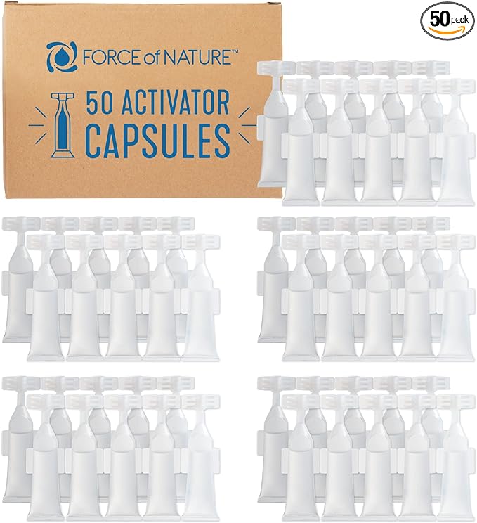 Force of Nature Activator Capsules - Concentrate Refills for Eco-Friendly, All Purpose Disinfectant Cleaning Spray Kitchen, Bathroom, Toilet, Glass - Year Supply, 50 Count x 12 Fl oz