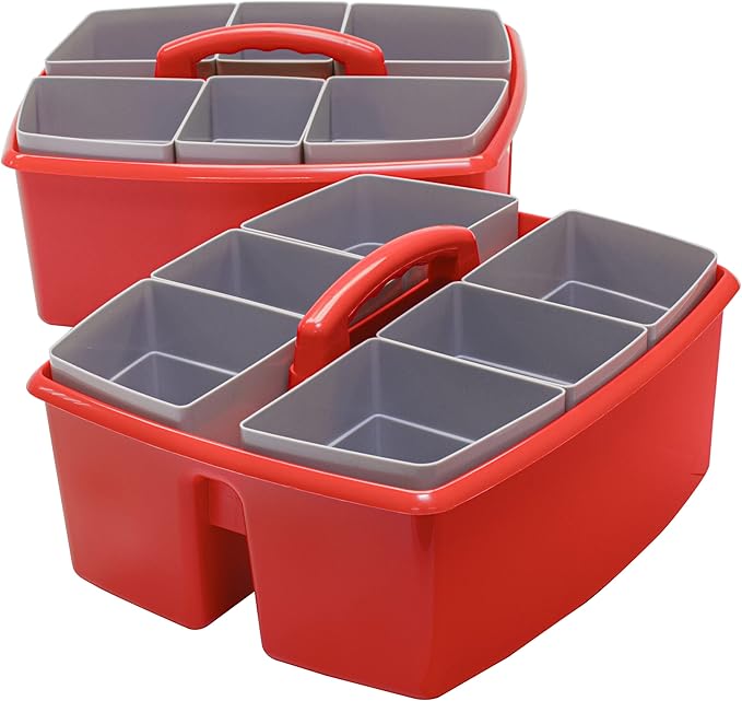 Storex Large Classroom Caddy with Cups, 13 x 11 x 6.575 Inches, Red, Case of 2 (00981U02C)