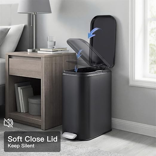 Bathroom Trash Can with Lid, 12L/3.2 gal Stainless Steel Step Trash Can, Slim Small Wastebasket with Removable Inner Bucket for Toilet Bedroom Office