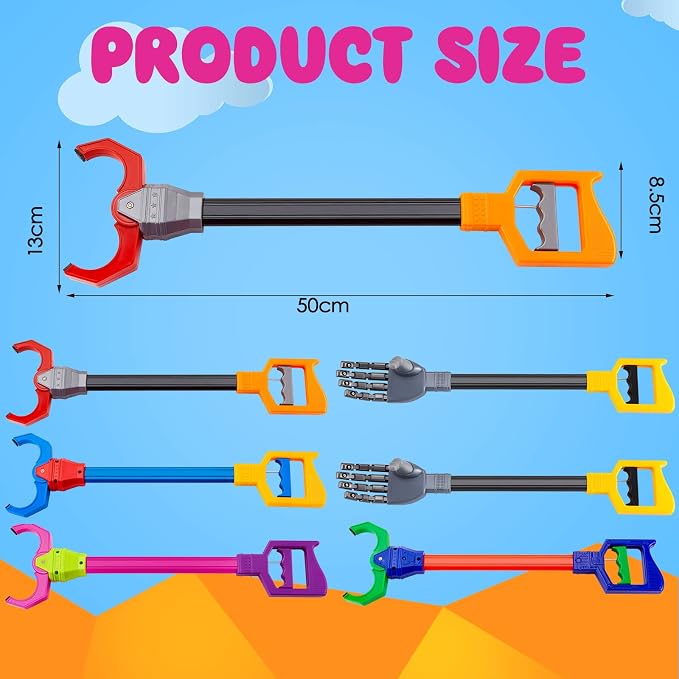 Lewtemi 6 Pcs Grabber Reacher Pickup Tool Toy Pack Interactive Claw Grab Robot Arm for Boys Girls Fun Early Grasping Learning and Hand Eye Coordination Play, 18 Inch
