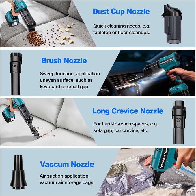 Cordless Handheld Vacuum Cleaner for Makita 18V Battery: 3-Speed Modes Portable Vacuum with 20kPa 105AW Powerful Suction for Car, Pet Hair, Home Cleaning (Tool Only)