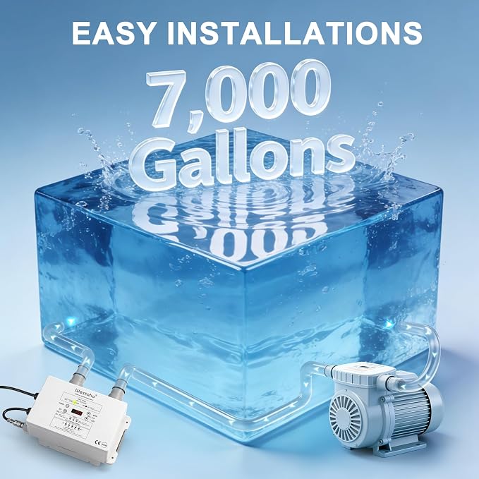 Salt Chlorine Generator, Westaho Salt Water Pool Chlorinator System with USA-Made Titanium Cells, for Above Ground Pools up to 7,000 Gallons, Compatible with Intex Pools