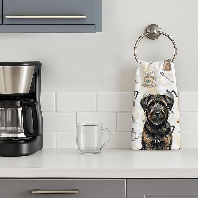 Caroline's Treasures Brindle Bouvier des Flandres Coffee Bar Kitchen Towel Velour Plush Front and Cotton Loop Back Machine Washable