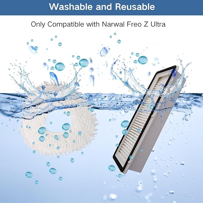 Replacement Accessories Parts Kit Compatible with Narwal Freo Z Ultra - Includes 8 Dust Bags, 8 Mop Pads, 8 Filters, 8 Side Brushes, 2 Rubber Main Brushes,2 Baseboard Rags