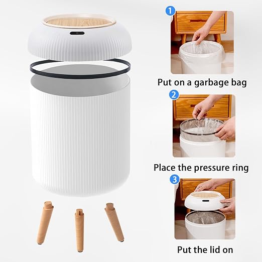 URALFA 3 Gallon White and 2.8 Gallon White Motion Sensor Trash Can