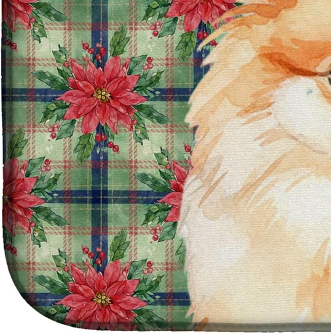 Caroline's Treasures Pomeranian Christmas PoinsettIas Dish Drying Mat Absorbent Dish Drying Mat Pad for Kitchen Counter Dish Drainer Mat for Countertop, 14 x 21", Multicolor