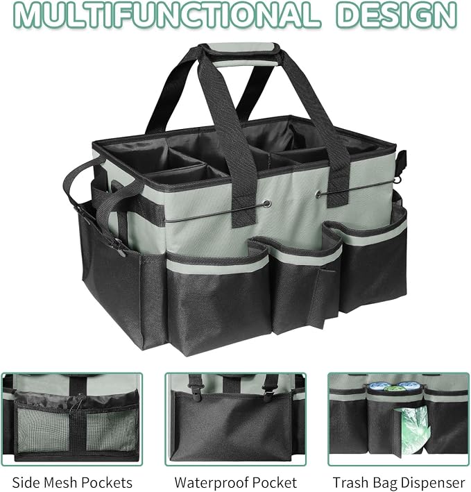 Wearable Cleaning Supply Organizer Caddy Bag, Storage Tote with Handles & Adjustable Shoulder Strap,Heavy - Duty Nylon,Cleaning Supplies Organizer with Divider for Housekeeper & Cleaners