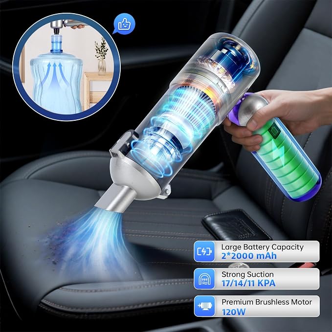 Bug Vacuum Catcher, Mini Handheld Car Vacuum Portable Cordless, 180° Foldable, 17KPa Powerful Suction, Rechargeable Cleaner for Insects, Spiders, Home, Travel & Garden, AeroVac Car Vacuum V15 Pro