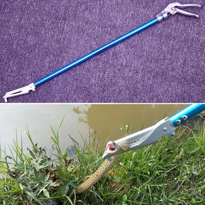 60" Professional All-Aluminum Alloy Snake Tong Reptile Grabber Rattle Snake Catcher Wide Jaw Handling Tool with Lock