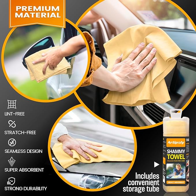 ARTIPOLY Premium Shammy Towel & Car Wash Foam Gun + Microfiber Wash Mitt