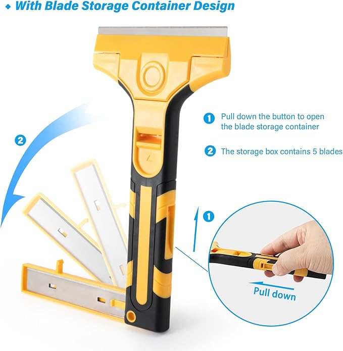 Gomake Locking Razor Blade Scraper with Safety Cap, Glass Cooktop Scraper with 10PCS Stainless Steel Blades for Glass Clean, Paint and Old Label,Decal Sticker Remover, Stove Top Cleaning