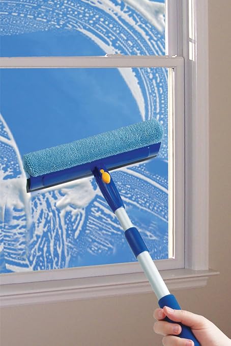 Superio Window Washer and Silicone Squeegee, Auto Easy Grip Extendable Handle Micro-fiber Washer with Rubber Squeegee