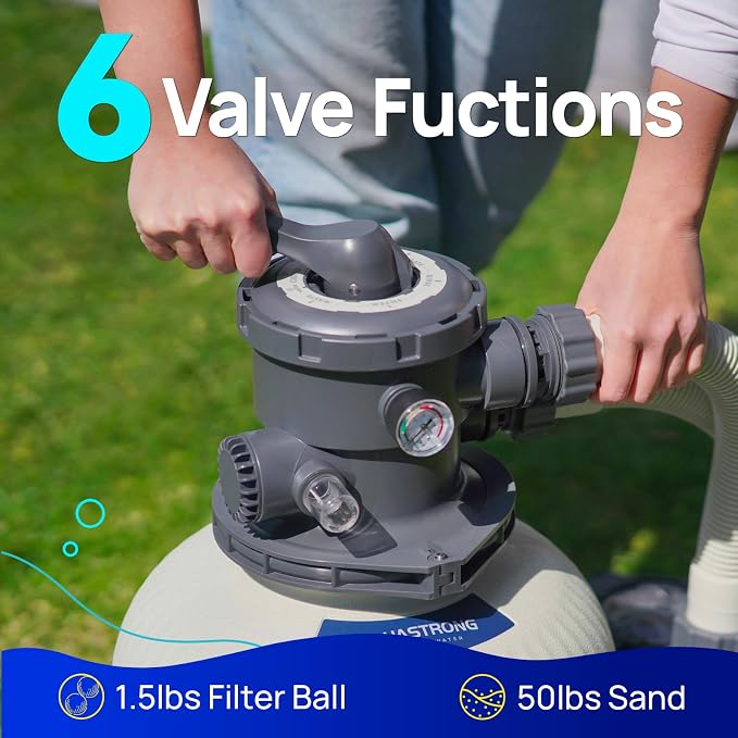 AQUASTRONG Sand Filter Pump for Above Ground Pool with Timer, 3/4 HP Pool Pumps Above Ground 3800 GPH for Pools up to 14000GAL, 12in Pool Filter with 6-Way Valve, Improved Circulation & Filtration
