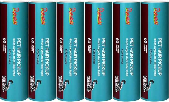 8 inch Extra Sticky Lint Roller Refill for Scotch-Brite Pet Hair Pickup Extra Sticky Large Lint Roller 6 Refills 60 Easy-Tear Adhesive Sheets per Refill 360 Sheets Total
