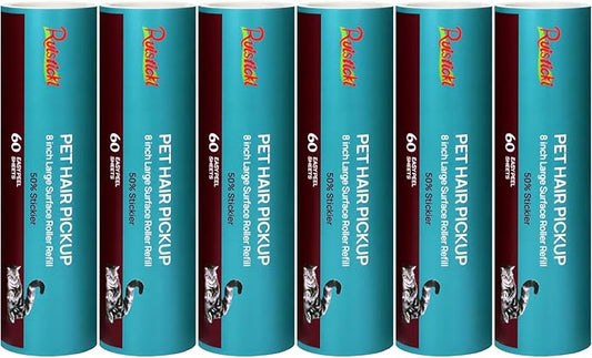 8 inch Extra Sticky Lint Roller Refill for Scotch-Brite Pet Hair Pickup Extra Sticky Large Lint Roller 6 Refills 60 Easy-Tear Adhesive Sheets per Refill 360 Sheets Total