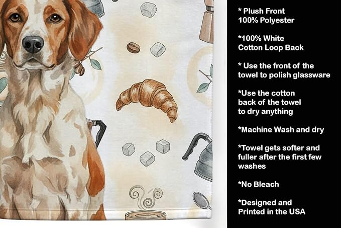 Caroline's Treasures Roan Brittany Coffee Bar Kitchen Towel Velour Plush Front and Cotton Loop Back Machine Washable