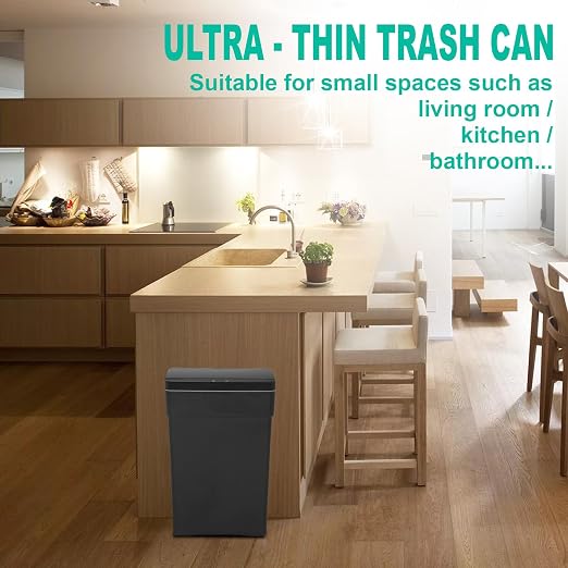 BestOffice 13 Gallon Trash Can Automatic Kitchen Trash Can Touch Free High-Capacity Garbage Can with Lid for Bedroom Bathroom Home Office 50 Liter (Black, 1) (2, Black)