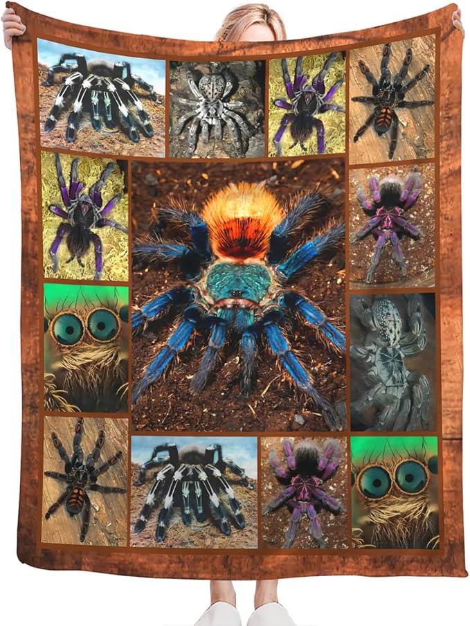 Tijuboni Tarantula Spider Throw Blanket Spider Gifts for Boys Men Girls Women Kids Adults Soft Flannel Fleece Blanket for Couch Sofa Bed Home Decor 60"x80"