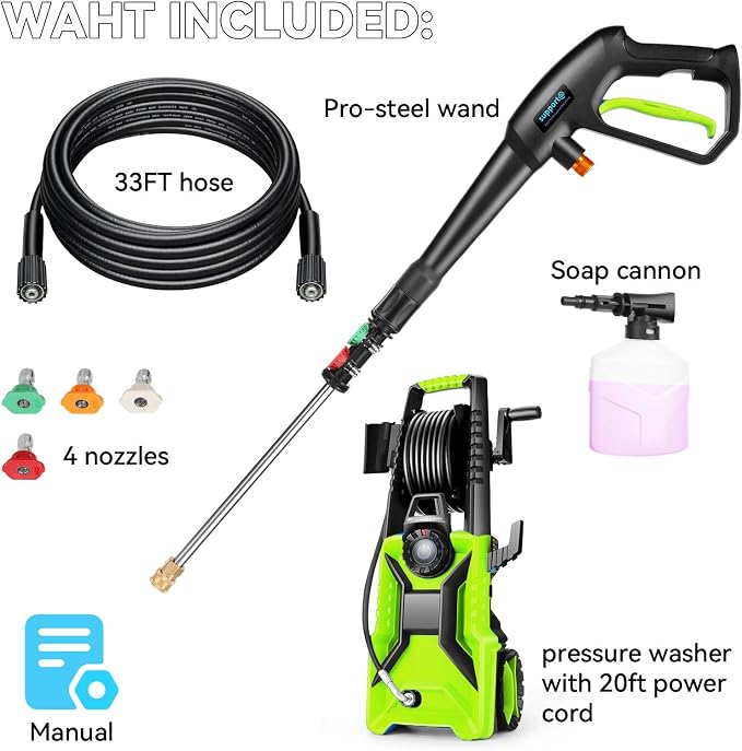 5000 PSI Adjustable Electric Pressure Washer, 2026 New Power Washer Pressure Adjustable (2500PSI-5000PSI) with 23ft Hose and 16.5ft GFCI Cord, 4 Nozzle and Detergent Tank for Cars, Upgraded Green