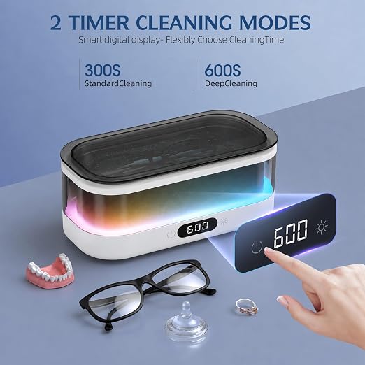 Ultrasonic Jewelry Cleaner 48KHz with RGB Lights for Eyeglasses, Rings, Watches, Dentures, 350ML 304 Stainless Steel Tank, Dual Modes Professional Sonic Cleaner Gift for Wife,Mom,Daughter