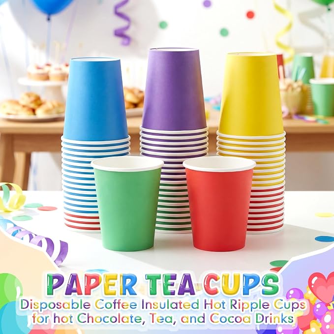 50 Pcs Rainbow Paper Cups 7 oz Disposable Party Cups Bulk for Birthday Rainbow Party Supplies DIY and Holiday Hot Cold Beverage