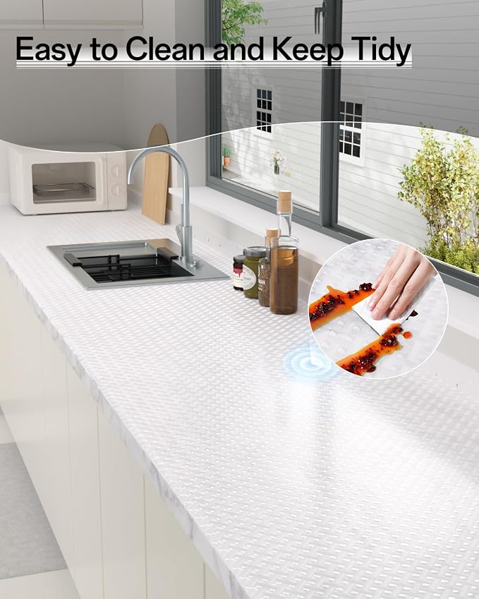 Shelf and Drawer Liner for Kitchen Cabinet, Non-Adhesive 24in x 360in Waterproof Contact Paper Refrigerator Liners Thickened Durable EVA Material Non Slip Mat for Dresser Cupboard Pantry Protector