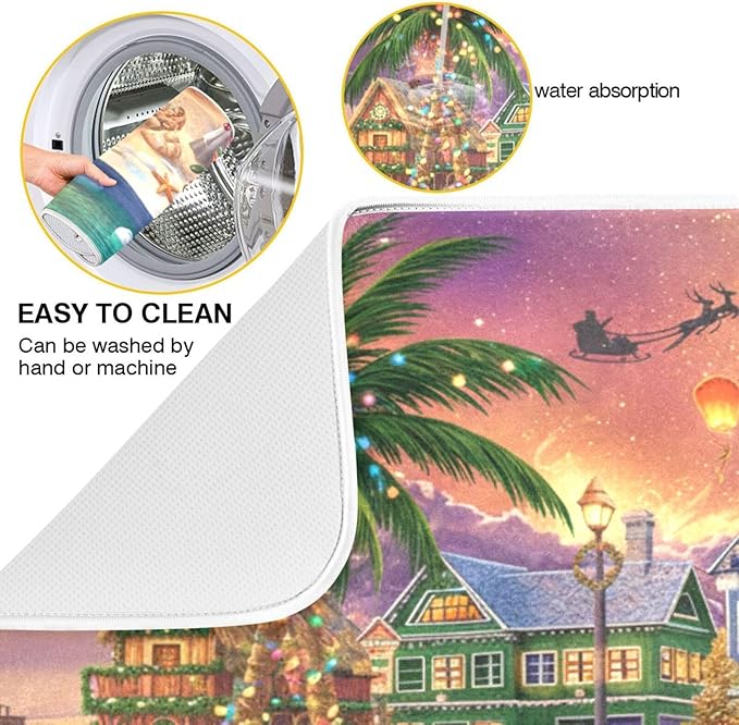 Winter Christmas Dish Drying Mat Cute Microfiber Drying Mats for Kitchen Counter,Reversible,Extra Large 24 x 18 Inches