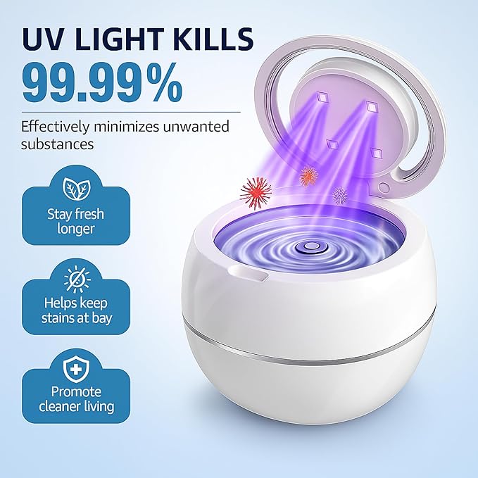 Ultrasonic Retainer Cleaner Machine – 42kHz Premium Quality Dental Cleaner for Dentures, Retainers, Jewelry, and More – 180ML Tank, Dual Modes, Digital Timer, Portable (White)