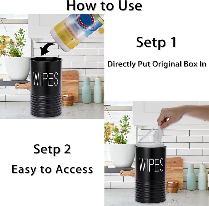 Kokone Wipes Dispenser Farmhouse Wipes Container with Matte Finish Compatible for Clorox Lysol Sturdy Galvanized Iron Wipes Holder for Kitchen,Bathroom,Office,School Table Countertop,Black