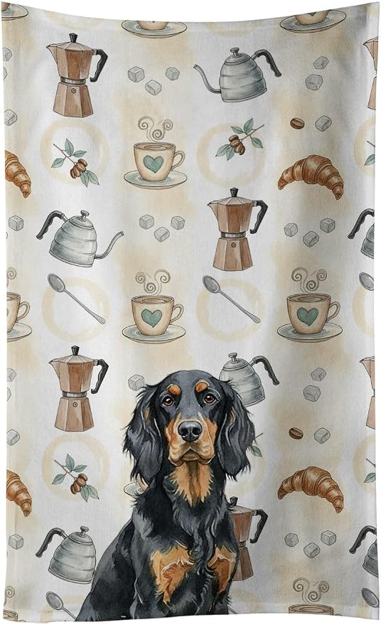 Caroline's Treasures Gordon Setter Coffee Bar Kitchen Towel Velour Plush Front and Cotton Loop Back Machine Washable