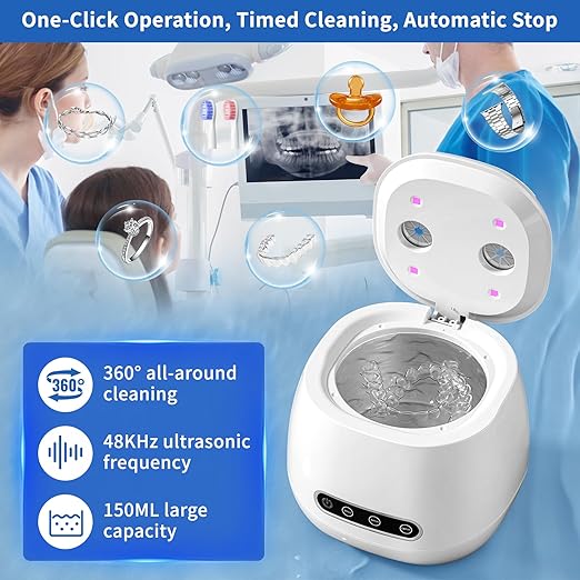Upgraded 2026 Ultrasonic Retainer Cleaner Machine, 45kHz Ultrasonic Denture Cleaner with 3 Timing Modes with Digital Display, Suitable for Dentures, Night Guards, Aligners, Brushes & Jewelry