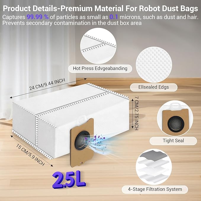 Freo Z10 Ultra Replacement Parts for Narwal Freo Z10 Ultra/Narwal Freo Z10 Robotic Vacuum Cleaner Parts with 2 Roller Brush,4 HEAP, 6 Mops, 6 Dust Bags, 6 Side Brushes,1 Clean Brush