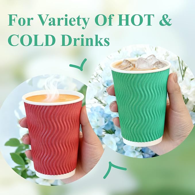 Disposable Wavy Insulated Cups, 12 Ounce, 98 Count, 20 Bonus Lids, for Hot or Cold Drinks, Assorted Colors