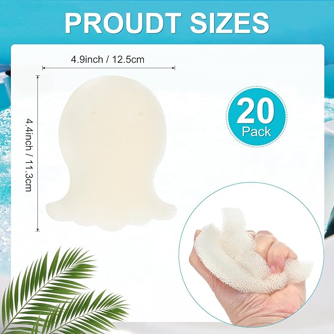 M METERXITY 20-Pack Hot Tub Scum Absorber, 12.5x11.3 Cm/4.9x4.4 Inch Sponge Octopus Pattern Scum Balls for Spa, Bathtub and Swimming Pool to Soak Up Oils Bathtub Accessories [White]