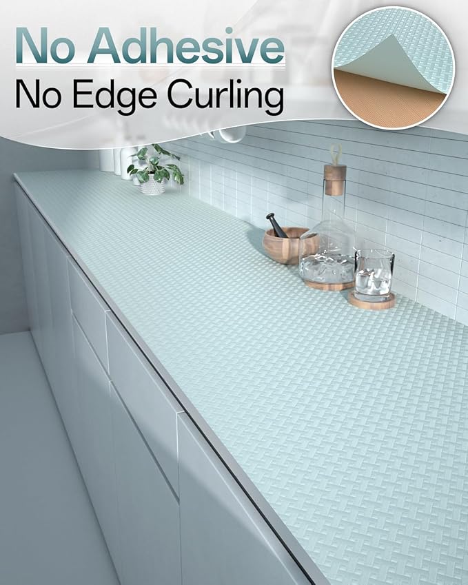 Shelf and Drawer Liner for Kitchen Cabinet, Non-Adhesive 18in x 240in Waterproof Contact Paper Refrigerator Liners Thickened Durable EVA Material Non Slip Mat for Dresser Cupboard Pantry Protector