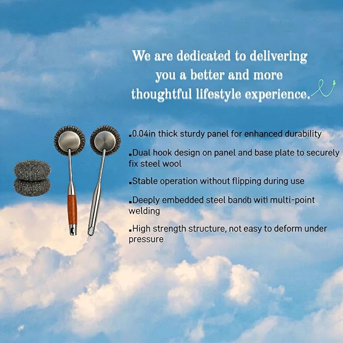 Stainless Steel Scrubber Set, Steel Wool & Steel Ball Cleaning Brush with Replaceable Heads, Heavy Duty Steel Cleaner for Oven, Stove, Dishes & Grill,4Pcs Includes 2 Pcs Pads