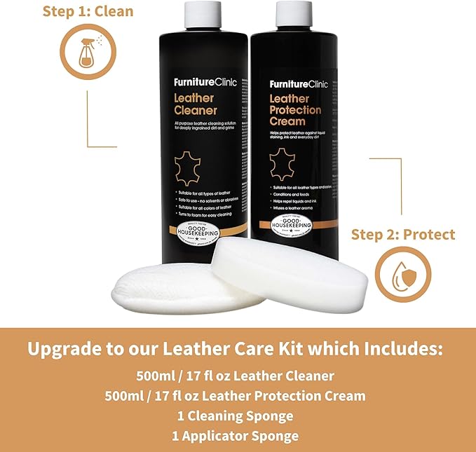 Furniture Clinic Leather Cleaner 8.5 Fl Oz + Leather Degreaser 250ml | Professional Oil & Grease Stain Remover + Everyday Cleaner | All-Purpose Cleaning Solution for Couches, Car Seats, Purses, Shoes