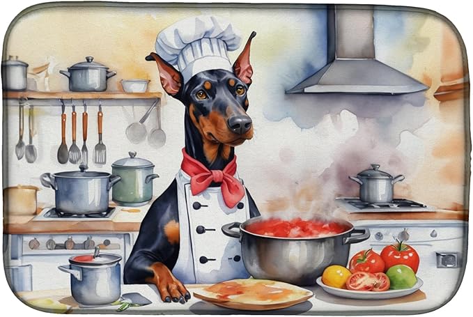 Caroline's Treasures DAC6240DDM Doberman Pinscher The Chef Dish Drying Mat Absorbent Dish Drying Mat Pad for Kitchen Counter Dish Drainer Mat for Countertop, 14 x 21", Multicolor