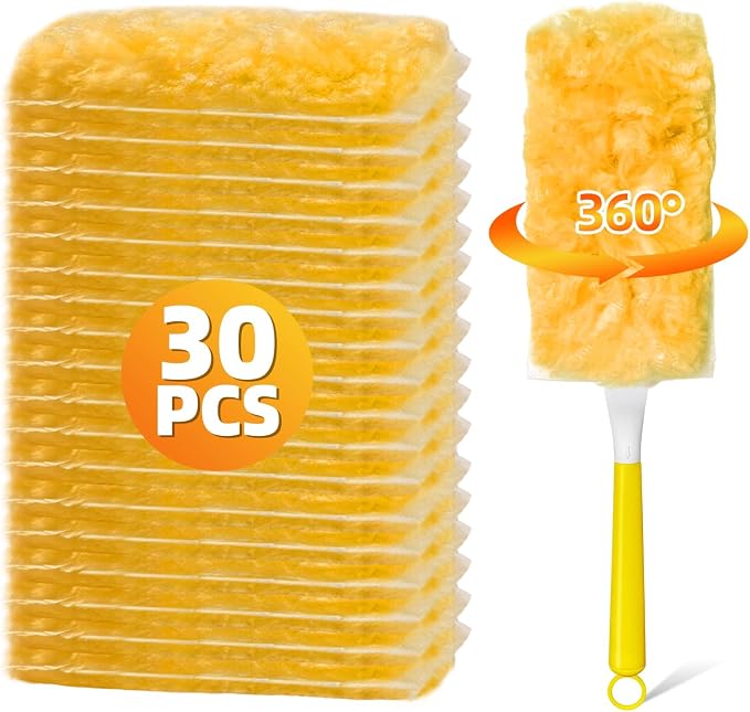 30 Count Duster Refills Compatible with Swiffer Handle, Multi-Surface Duster Refills with 1 Handle, 360° Dusters with 5X Microfibers for Home, Electronics, Office, Furniture, Blinds Cleaning