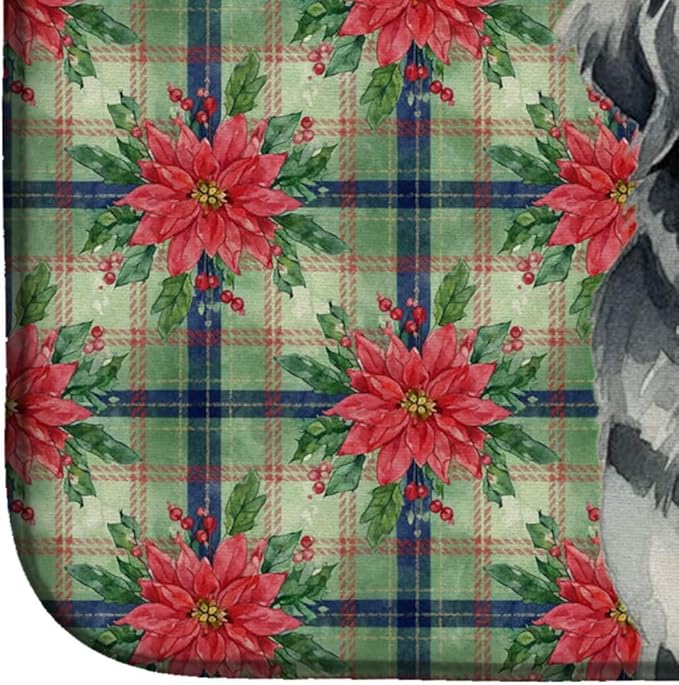Caroline's Treasures Gray Newfoundland Christmas PoinsettIas Dish Drying Mat Absorbent Dish Drying Mat Pad for Kitchen Counter Dish Drainer Mat for Countertop, 14 x 21", Multicolor