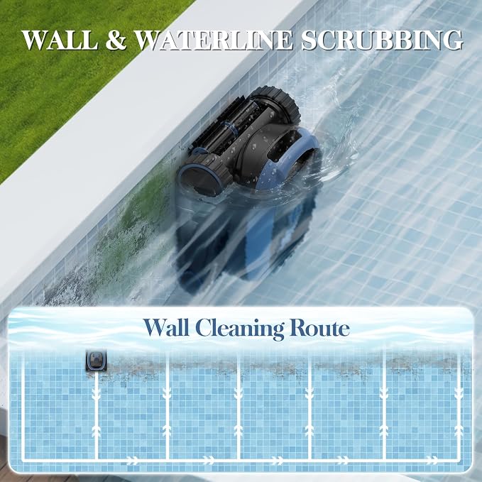 Robotic Pool Vacuum, 3-in-1 Cordless Pool Cleaner for Inground & Above Ground Pools, Wall & Waterline Cleaning, Smart Navigation, Self-Parking
