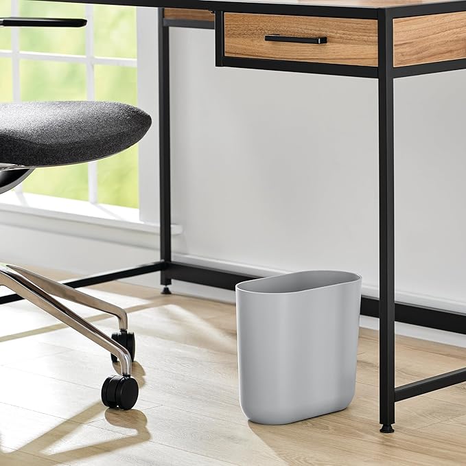 iDesign Small Slim Plastic Bathroom Trash Can, Garbage Can for Bedroom, Office, Desk, Dorm, Gray