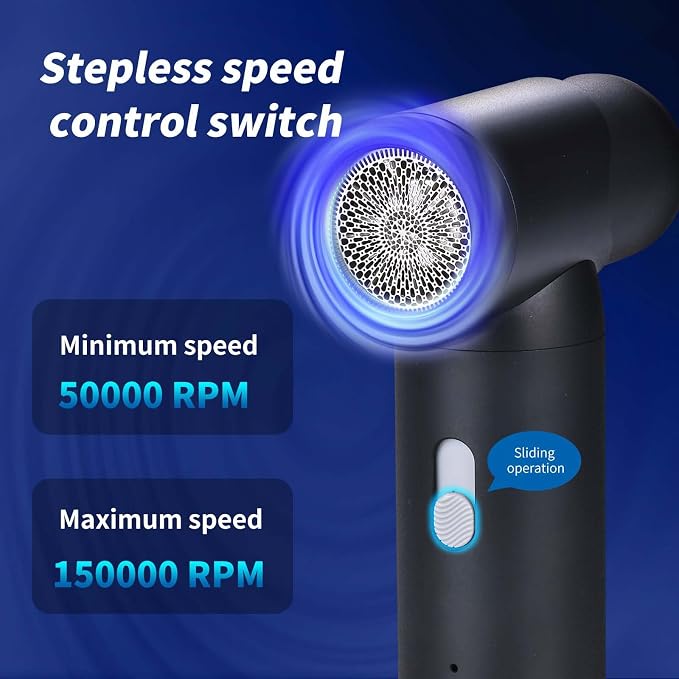 Compressed Air Duster-3 Gear Adjustable 150000RPM Electric Air Duster with LED Light, Rechargeable Cordless Air Blower for Keyboard Electric Devices Cleaning. Replaces Compressed Air Cans (Black)