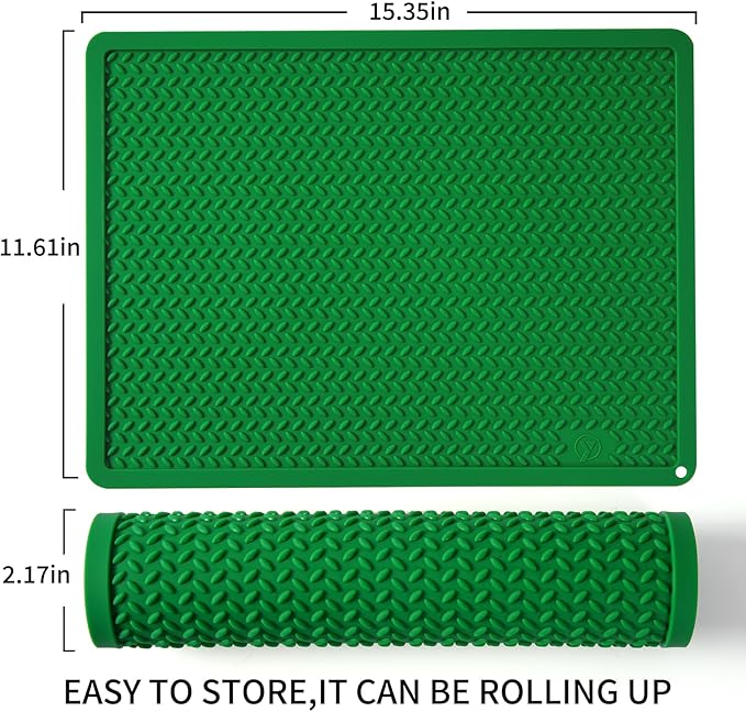 Silicone Drying Mat & Heat Resistant Mat for Kitchen Counter, Non-Slip Dishwasher Safe, Raised Edge for Dishes Bottles Sink (25.5x17.7in, Dark Green)
