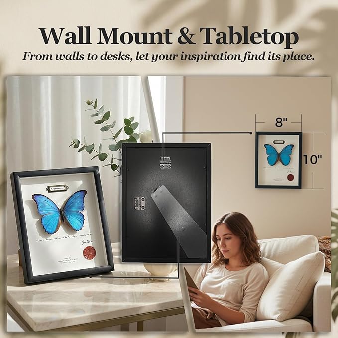 ArsVenciik Real Framed Butterfly Specimen - Preserved Blue Morpho Butterfly Taxidermy (Morpho menelaus) - 8x10 inch Shadow Box Wall Art, Unique Entomology Decor & Handmade Gift for Nature Lovers