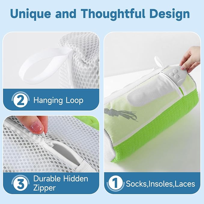 Shoe Bag for Washing Machine and Dryer - 2PCS XXL Reusable Shoe Laundry Bag with Shoe Tree - Chenille Microfiber 360°Deep Cleaning Bag for Sneakers Tennis Delicate Shoes - Green 15.35 × 7.5 Inches