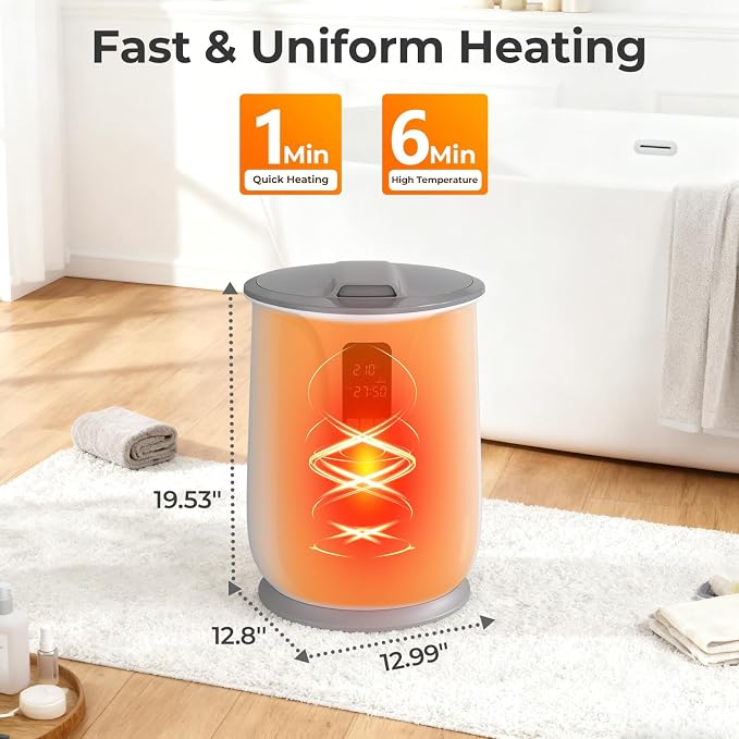 Towel Warmer Bucket, 20L Hot Towel Warmers for Bathroom With Adjustable Timer & Temperature, Hot Towel Warmer with Fragrance Disc, LCD Display, Auto Shut Off