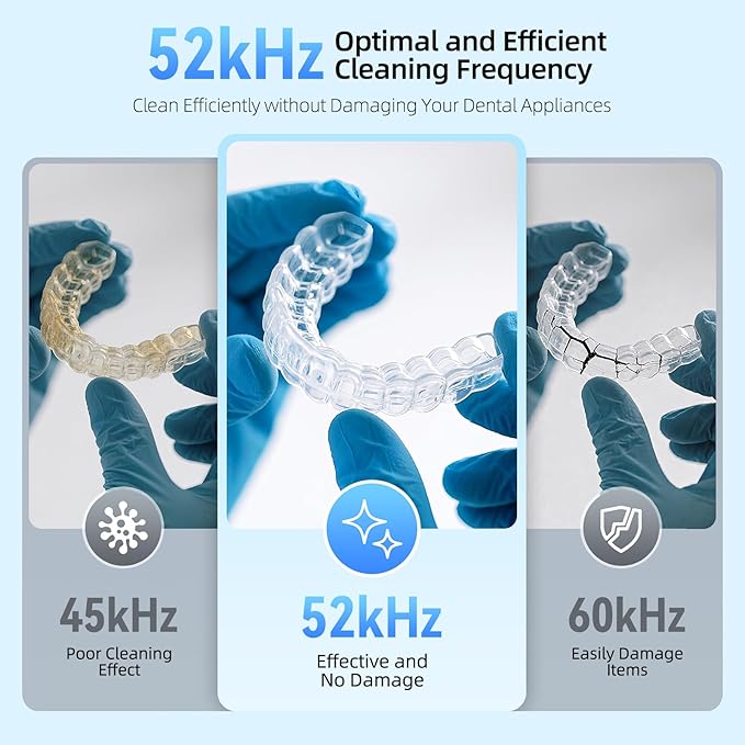 TEBAL Ultrasonic Retainer Cleaner Machine, 52kHz Ultrasonic Denture Cleaner for Mouth Guards, Braces, Toothbrush Heads, Jewelry, Dental Ultrasonic Cleaner with 250ML Capacity & Cleaning Brush, Black